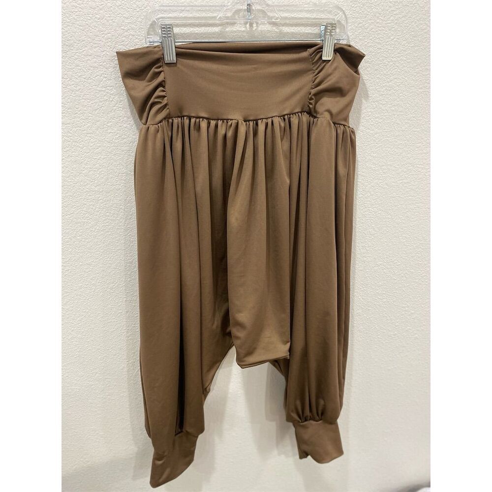 Brown Harem Pants Size M Elastic Waist Casual Loose Fit 90s MC Hammer Yoga